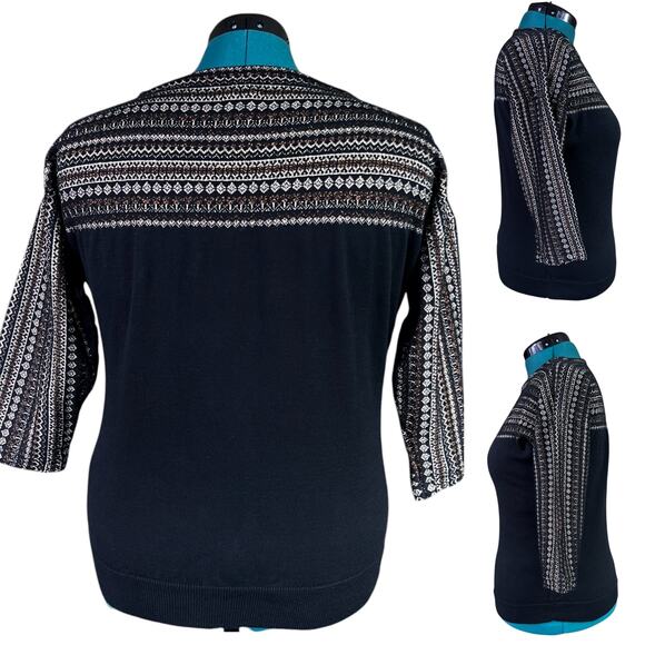 Chaps Classics Boat Neck Knit Sweater 3/4 Sleeve Petite Large Black Metallic Gol - Picture 2 of 14